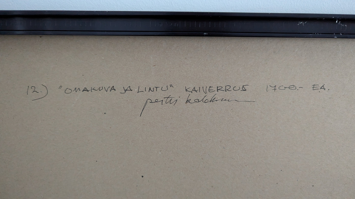 Pertti Kolehmainen - Omakuva ja Lintu (Signeerattu Grafiikka 1987)