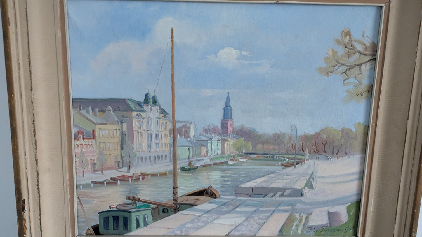 Toivo Tirkkonen - Aurajoki (Sign. Öljyvärimaalaus 1954)