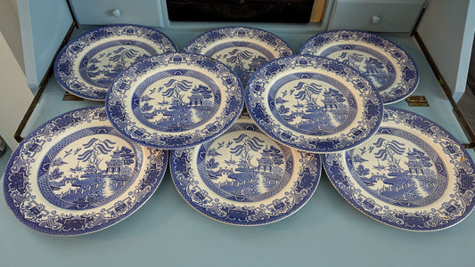 English Ironstone Pottery - Old Willow Ruokalautanen (8kpl, 1970-1973)