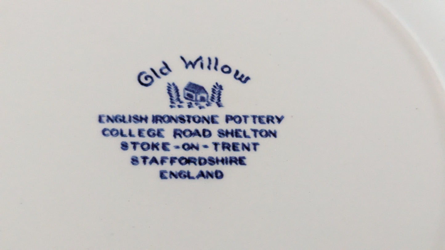 English Ironstone Pottery - Old Willow Ruokalautanen (8kpl, 1970-1973)