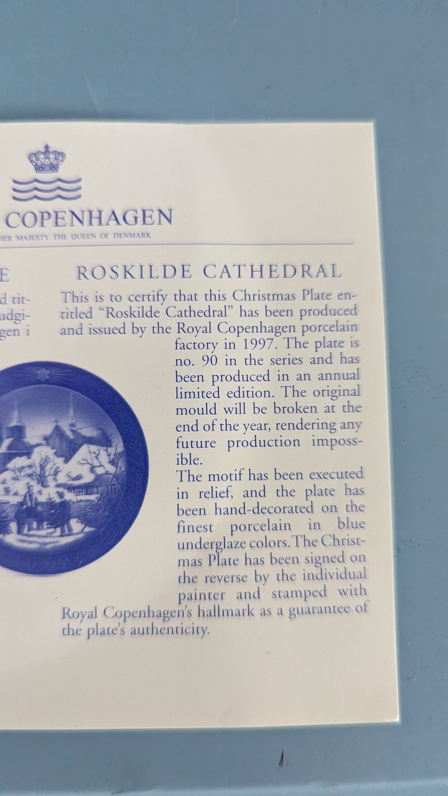 Royal Copenhagen - Roskilde Cathedral Joululautanen 1997 (Alk. Paketissa)