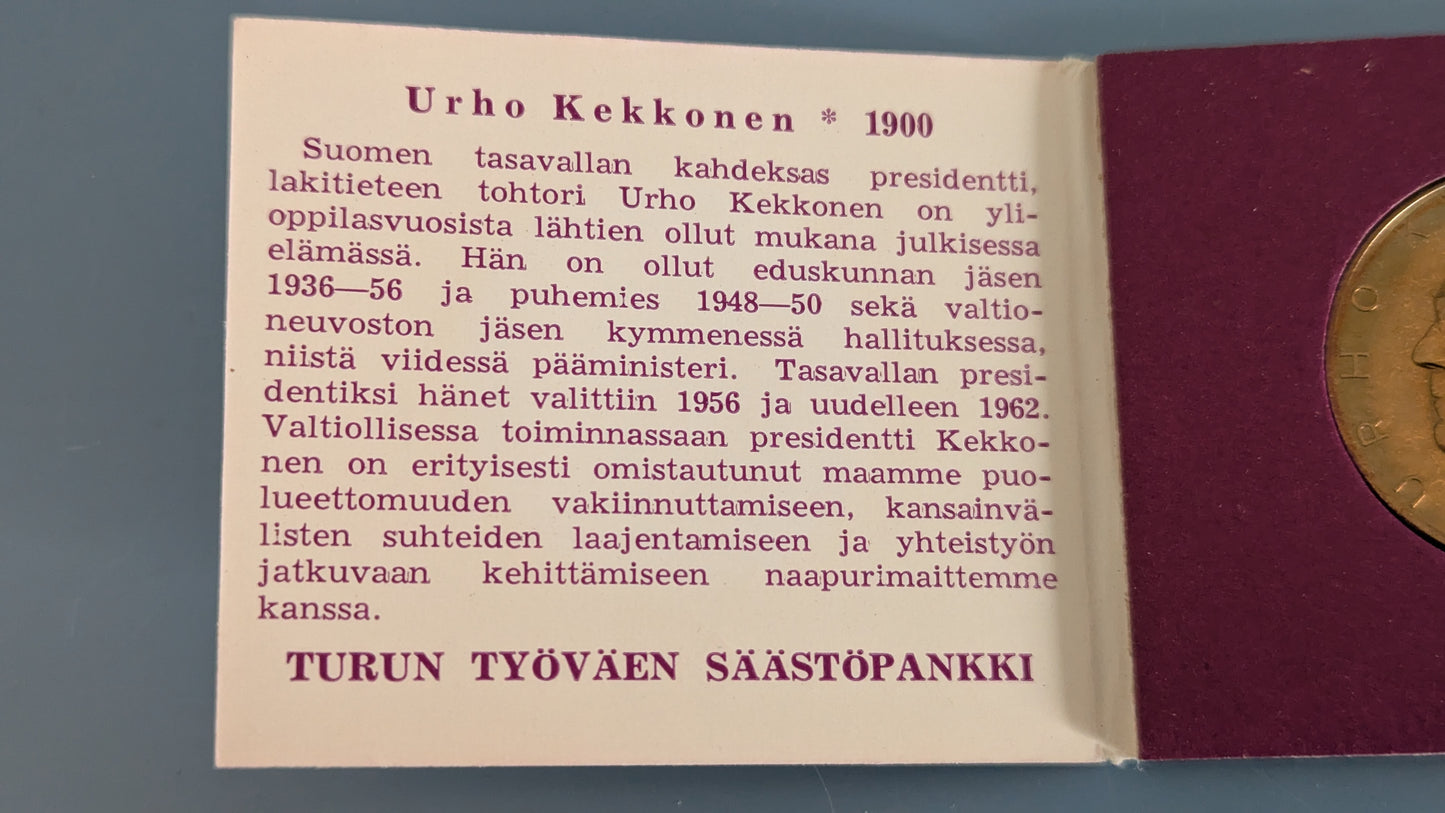 Säästöpankkiviikko 1967 - Urho Kekkonen Mitali (Turun Työväen Säästöpankki)