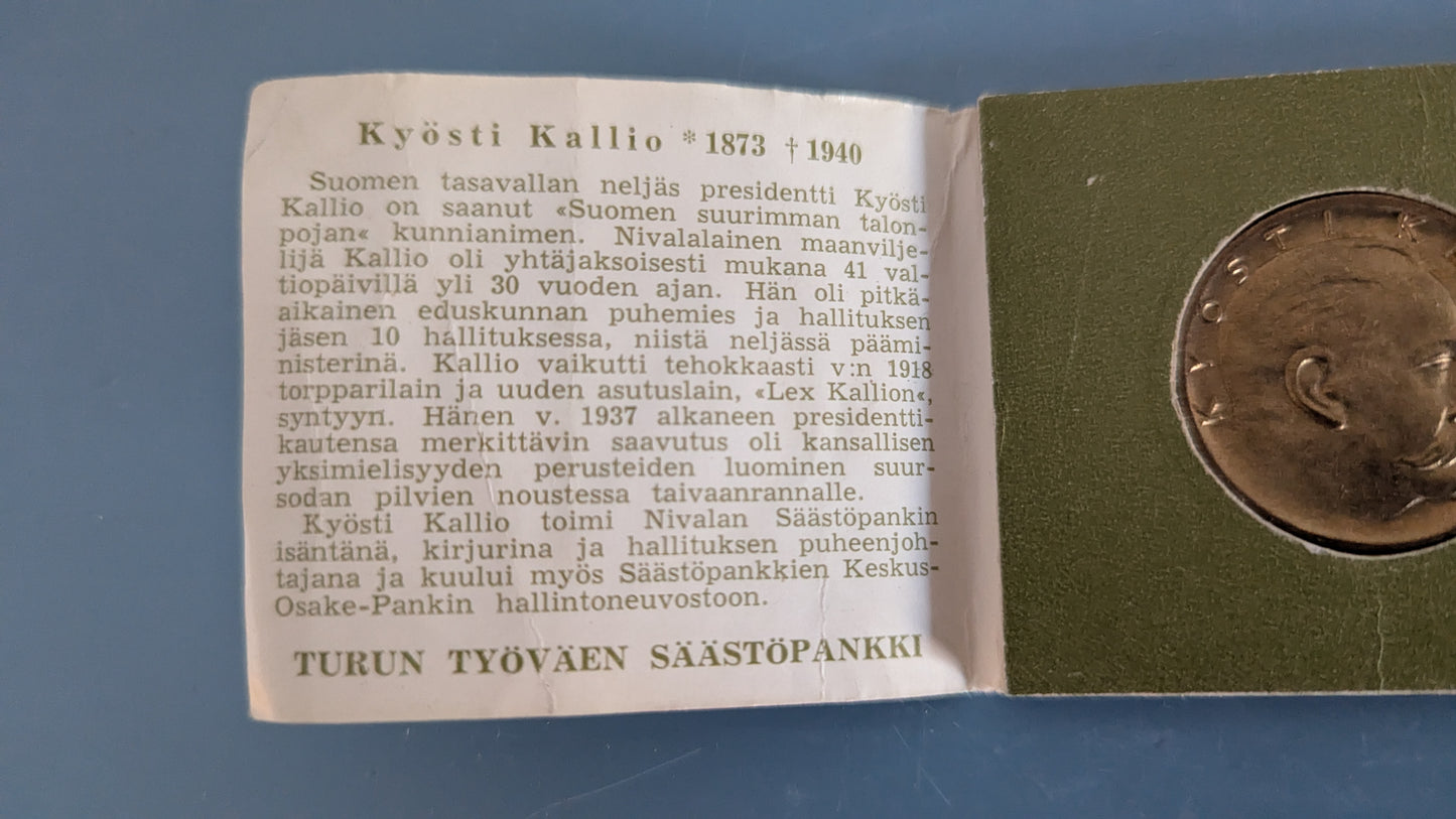 Säästöpankkiviikko 1963 - Kyösti Kallio Mitali (Turun Työväen Säästöpankki)