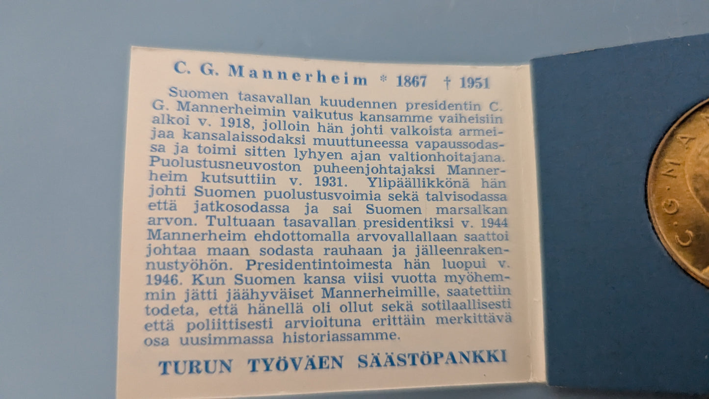 Säästöpankkiviikko 1965 - C.G. Mannerheim Mitali (Turun Työväen Säästöpankki)
