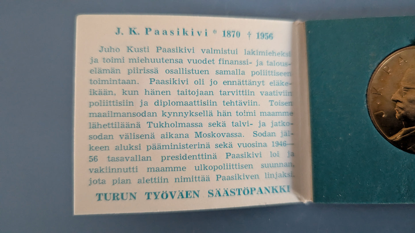 Säästöpankkiviikko 1966 - J.K. Paasikivi Mitali (Turun Työväen Säästöpankki)