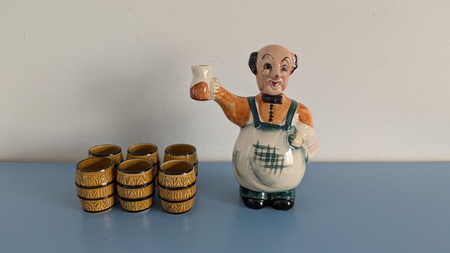 Japanilainen Baarimikko Karahvi + 6kpl Snapsilaseja (1950-1960-luku)