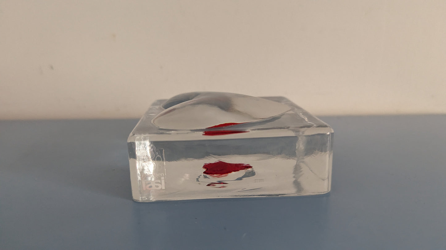 Riihimäen Lasi Punainen Sydän Paperipaino (1975, Alkuperäisessä Paketissa)