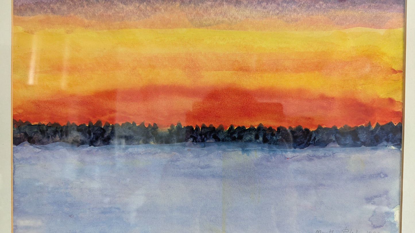 Martta Palola - Helmikuun Ilta-Auringon Laskiessa (Sign. Akvarellimaalaus 1993)