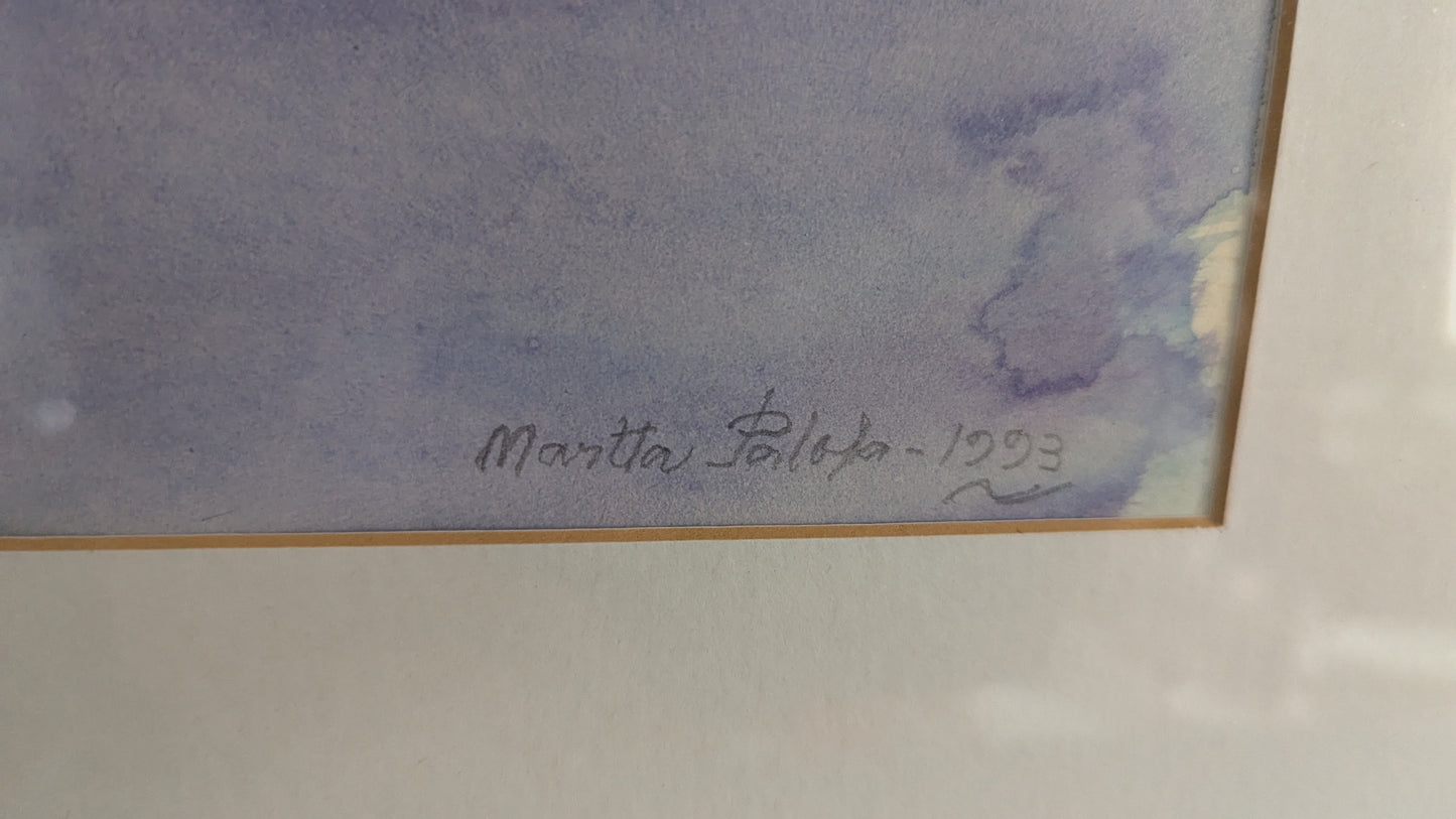 Martta Palola - Helmikuun Ilta-Auringon Laskiessa (Sign. Akvarellimaalaus 1993)