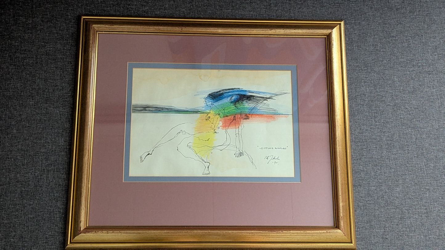 Isto Jakola - Sitting Woman (Signeerattu Sekatekniikka 1990)