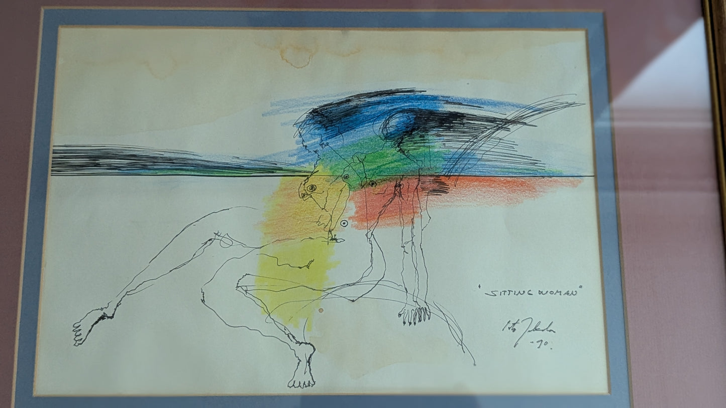 Isto Jakola - Sitting Woman (Signeerattu Sekatekniikka 1990)