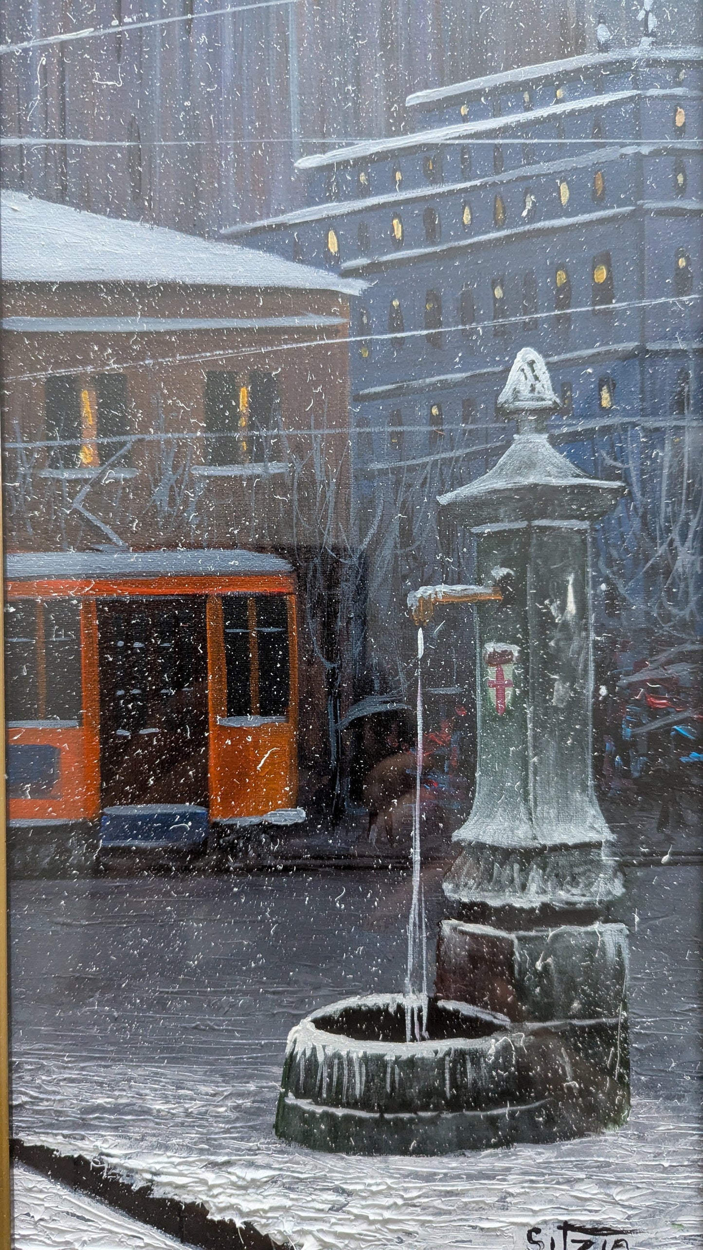 Sitzia Salvatore - Milan La Fontana (Signeerattu Öljyvärimaalaus)