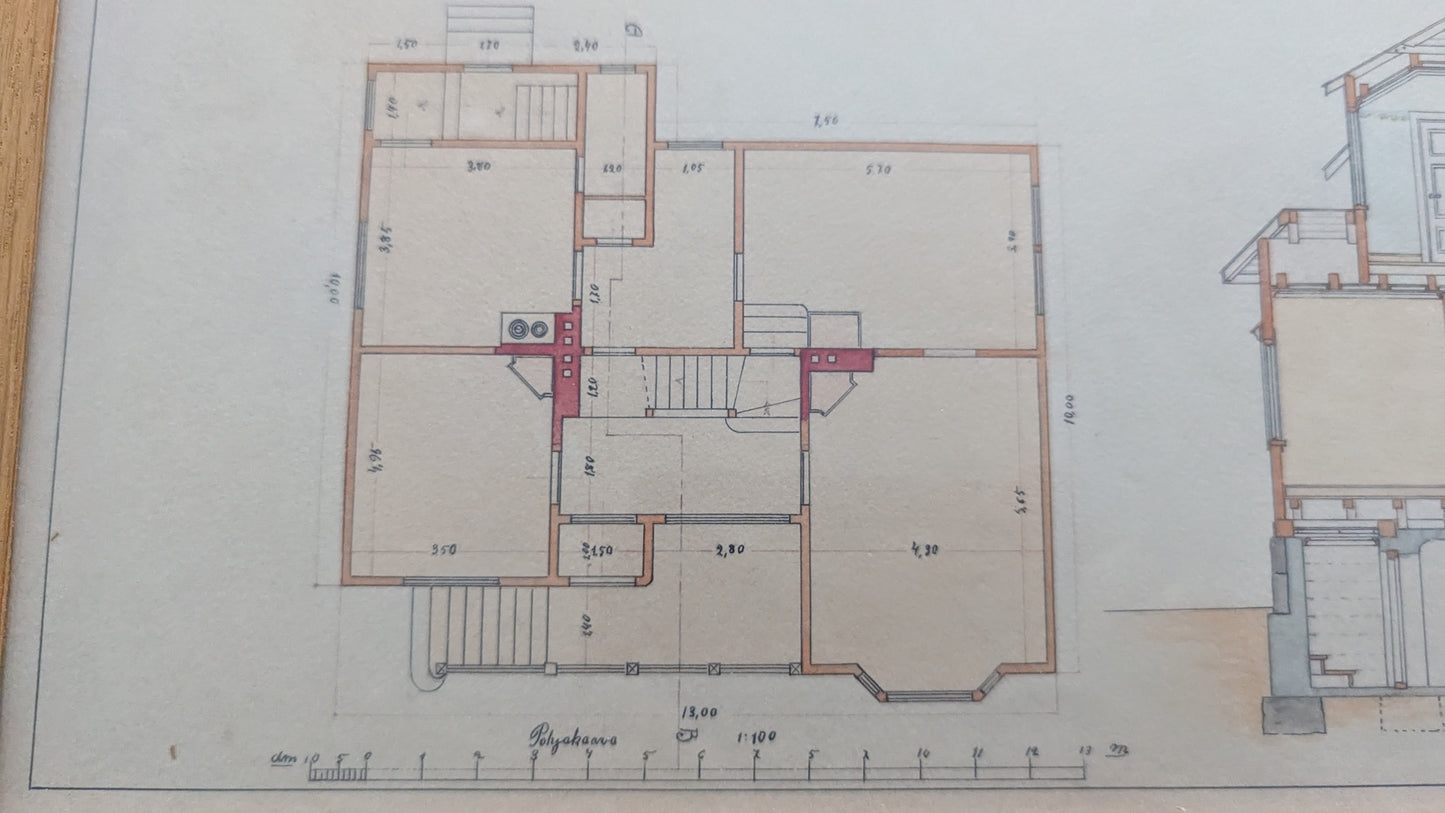 Oskari Helminen - Huvilan Piirustus (Päiväys 1.12.1911)