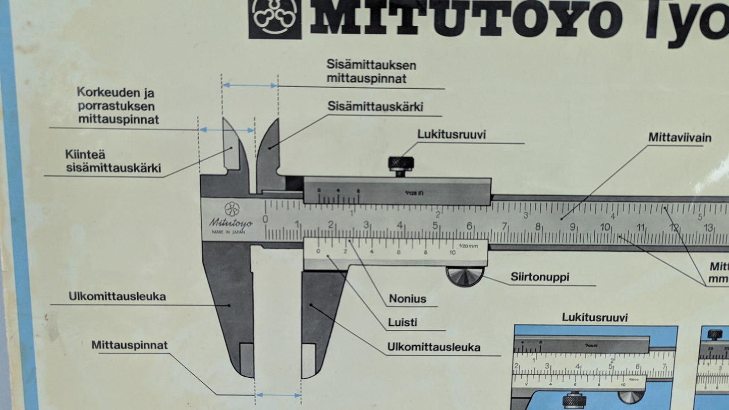 Opetustaulu - Mitutoyo, Kaarimikrometrit ja Työntömitat (Kaksipuoleinen)