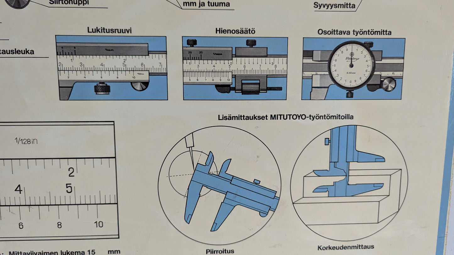 Opetustaulu - Mitutoyo, Kaarimikrometrit ja Työntömitat (Kaksipuoleinen)