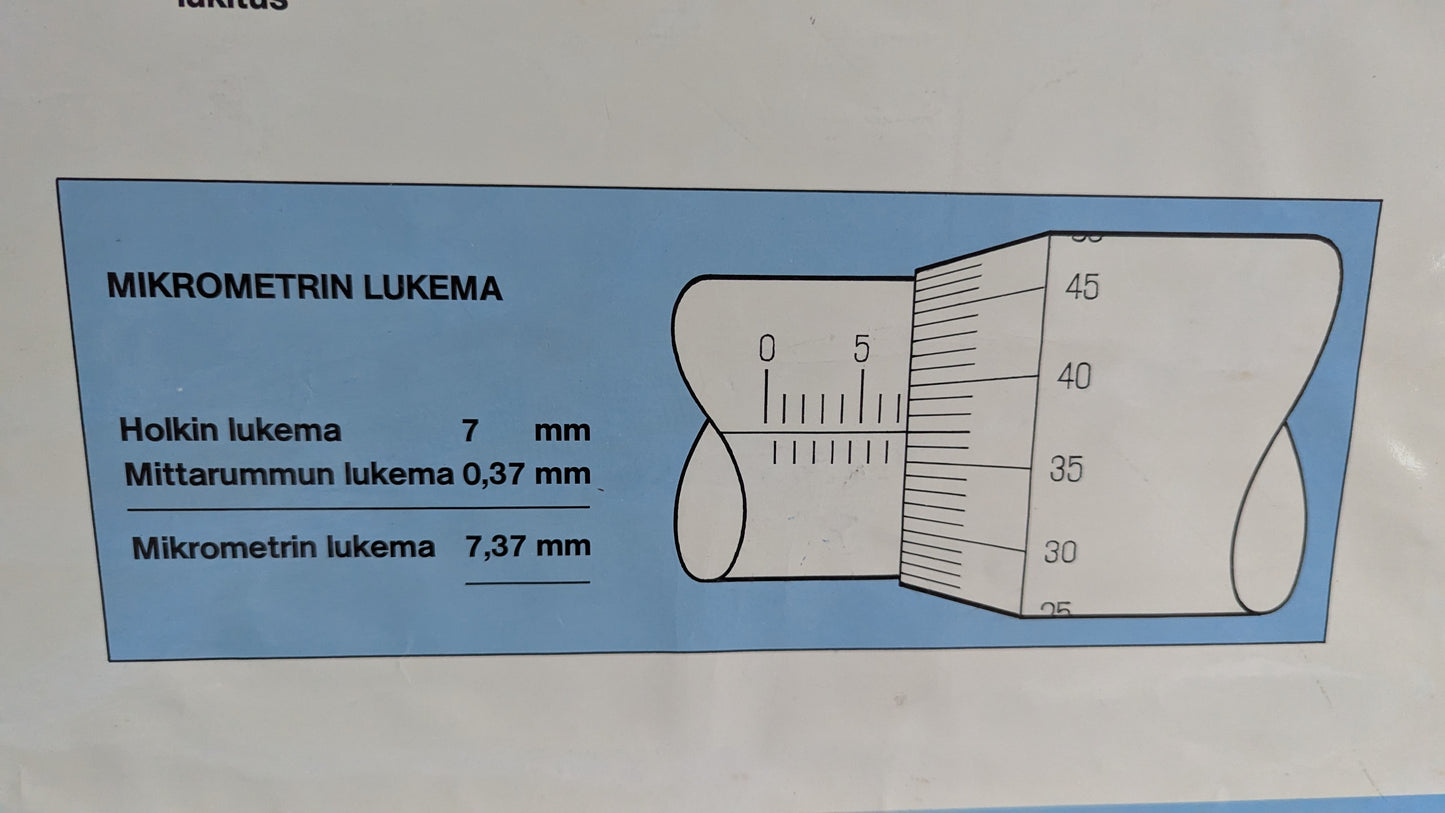 Opetustaulu - Mitutoyo, Kaarimikrometrit ja Työntömitat (Kaksipuoleinen)