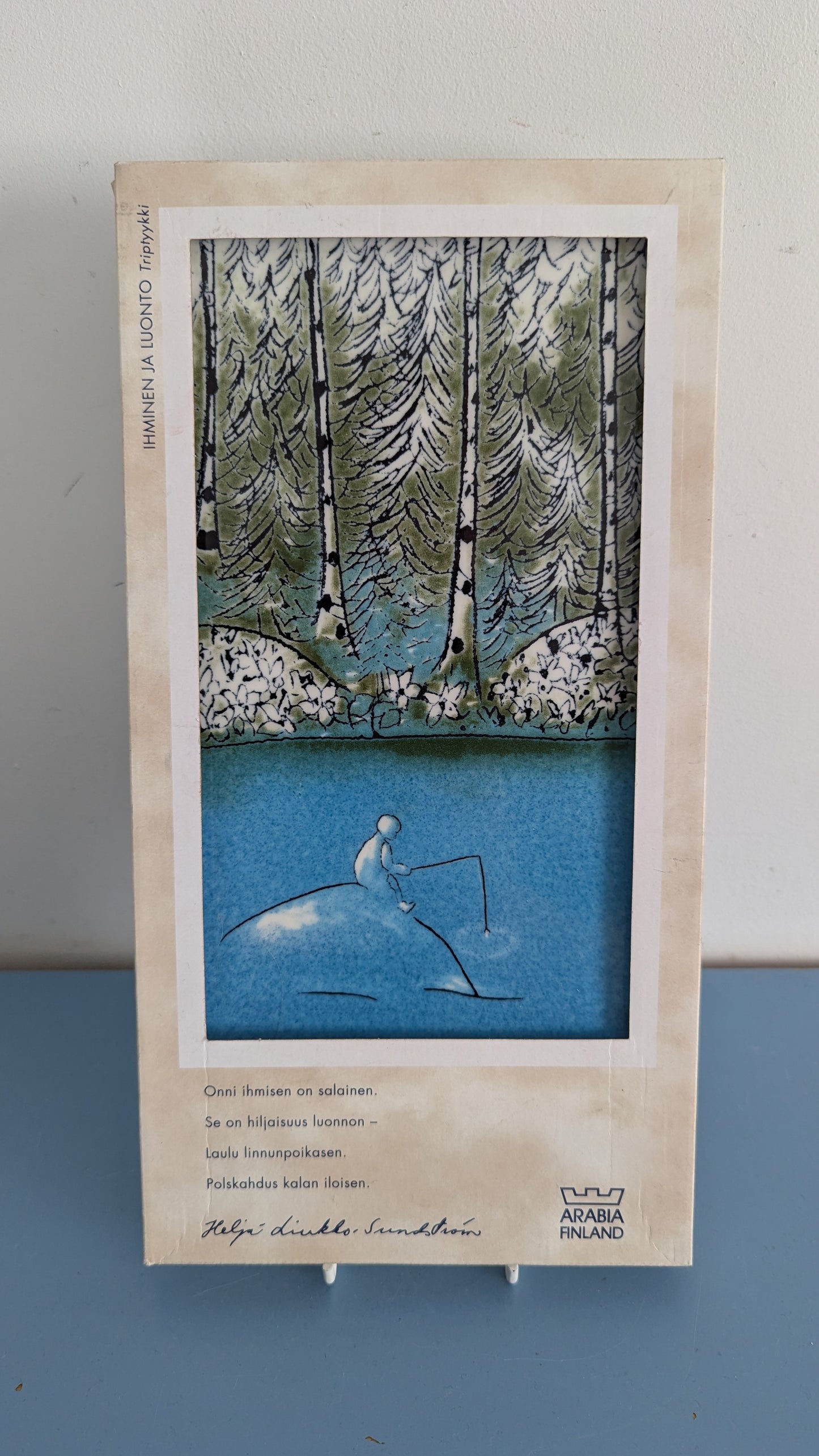 Arabia Ihminen ja Luonto - Onkija Seinälaatta (Alkuperäisessä Pakkauksessa)