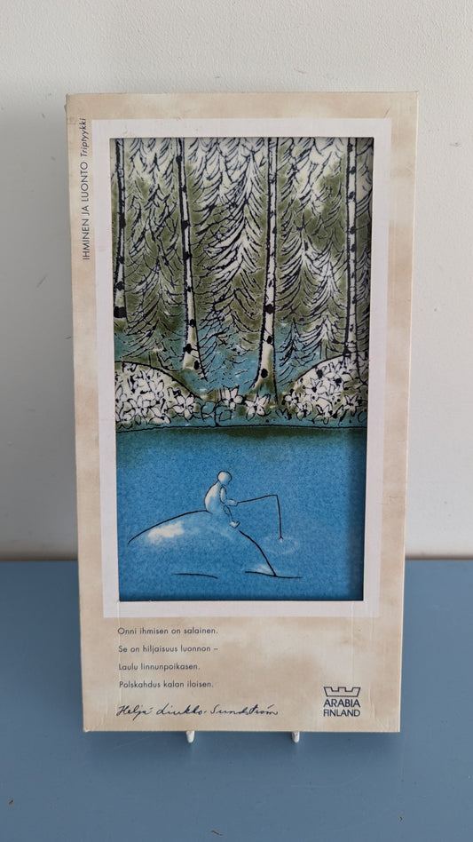 Arabia Ihminen ja Luonto - Onkija Seinälaatta (Alkuperäisessä Pakkauksessa)