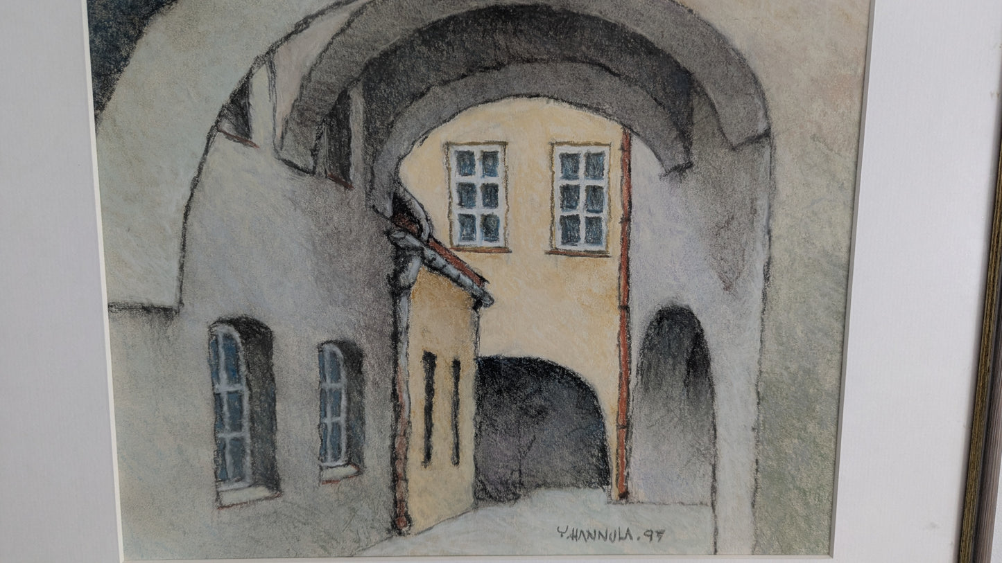 Yrjö (Ybi) Hannula - Porttikäytävä (Signeerattu Pastellimaalaus, 1997)