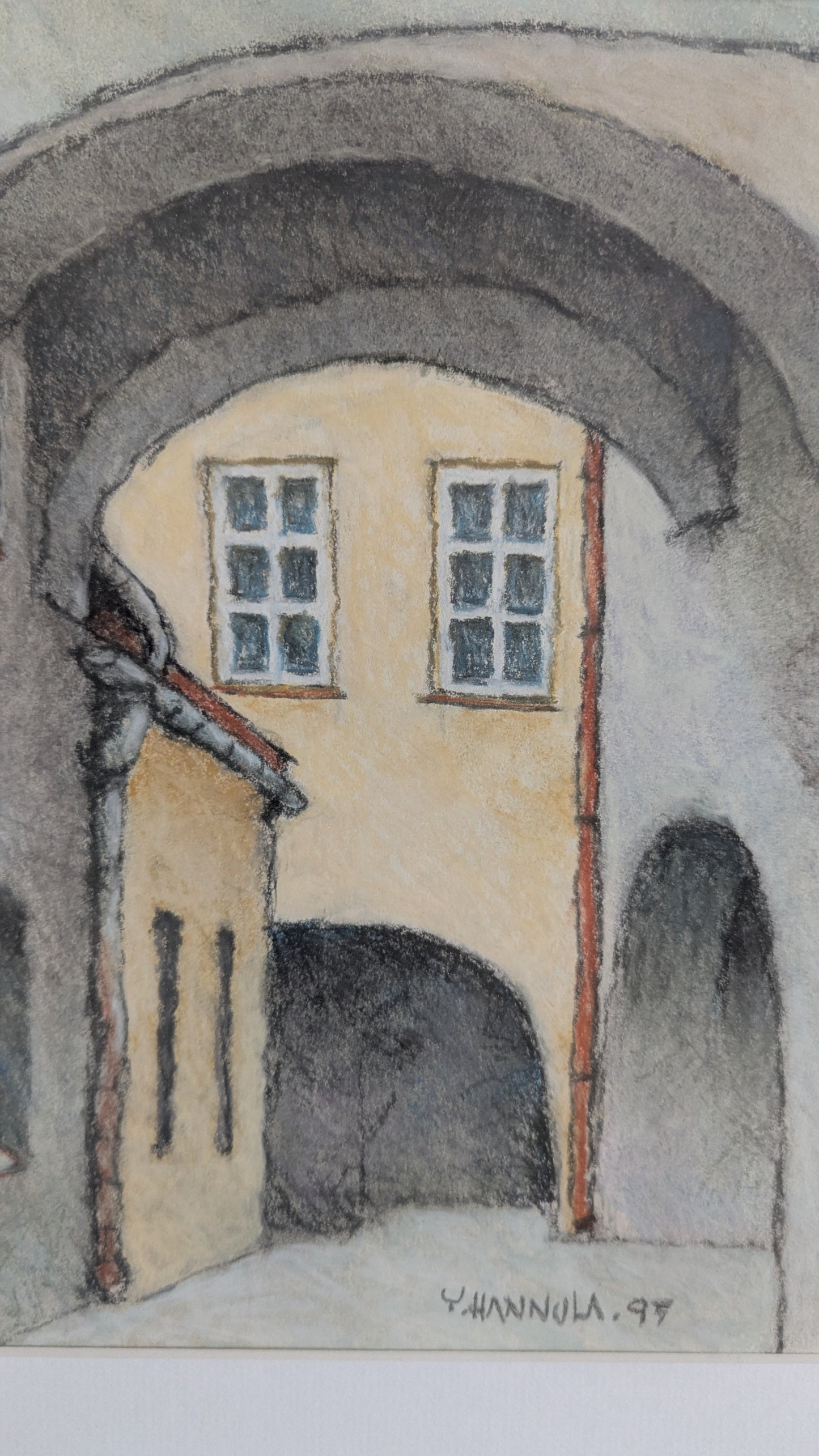 Yrjö (Ybi) Hannula - Porttikäytävä (Signeerattu Pastellimaalaus, 1997)