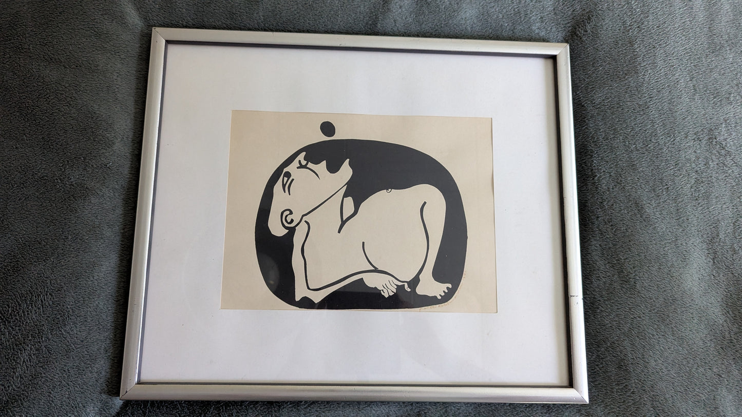 Pertti Kolehmainen - Laiskuri (Signeerattu Puupiirros, 1970)