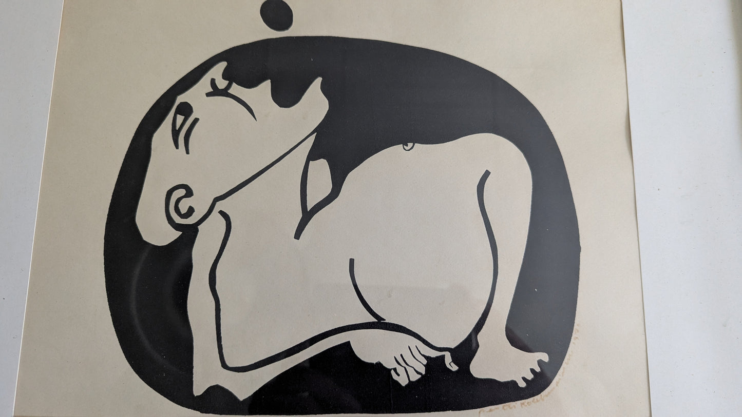 Pertti Kolehmainen - Laiskuri (Signeerattu Puupiirros, 1970)