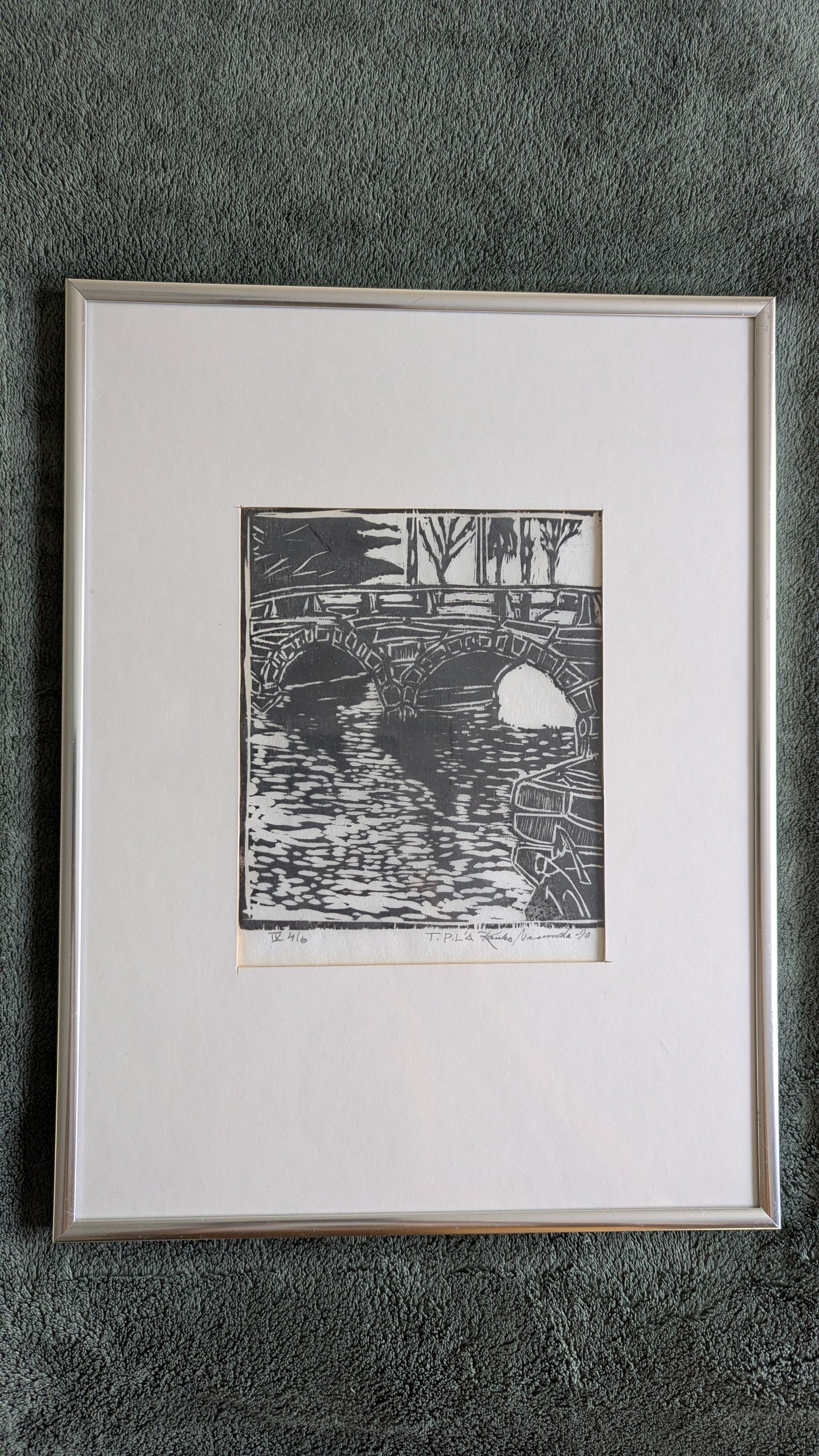 Kauko Naarmala - Euran Silta (Signeerattu Puupiirros, 1990)