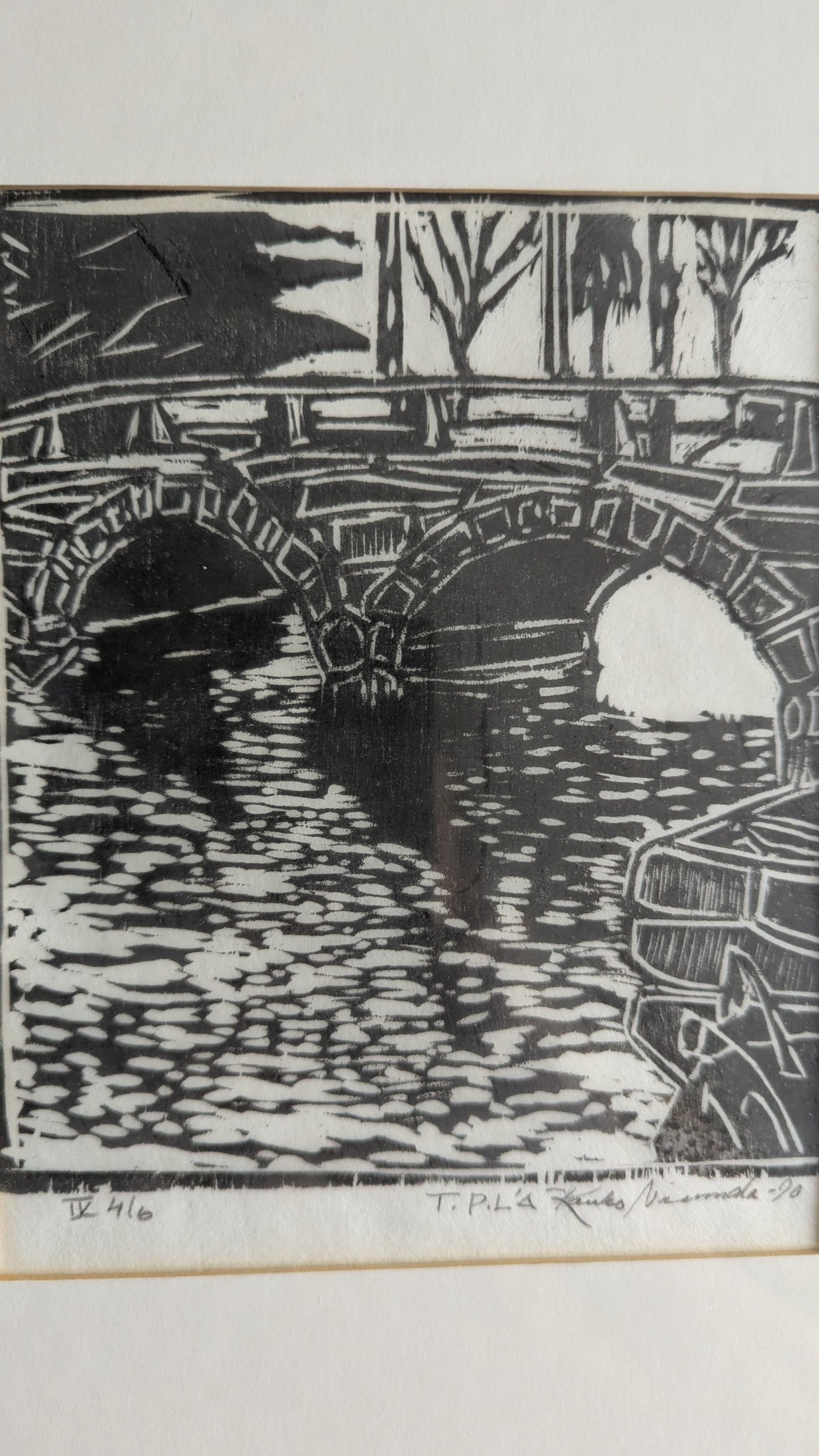 Kauko Naarmala - Euran Silta (Signeerattu Puupiirros, 1990)