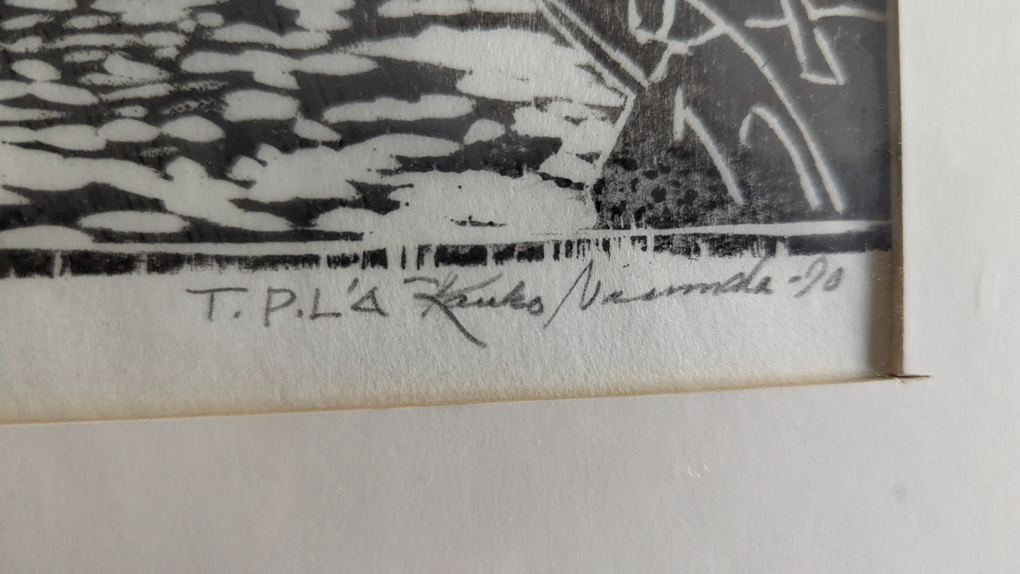 Kauko Naarmala - Euran Silta (Signeerattu Puupiirros, 1990)