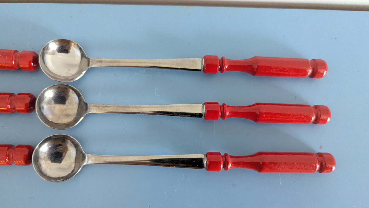 Vintage Kuumajuomalusikat / Glögilusikat (8kpl, Ruostumaton Teräs / Puu)