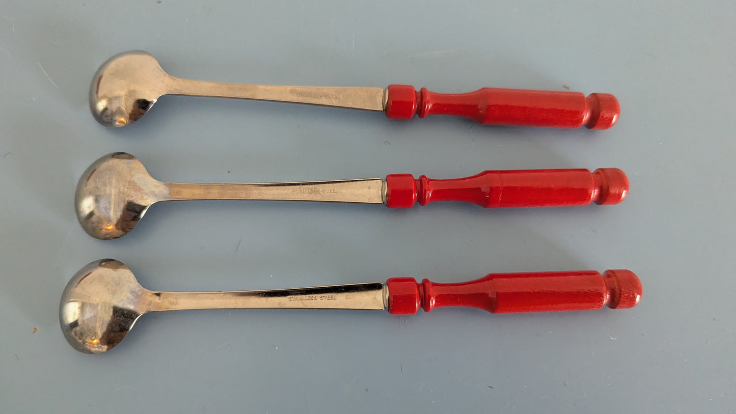 Vintage Kuumajuomalusikat / Glögilusikat (8kpl, Ruostumaton Teräs / Puu)