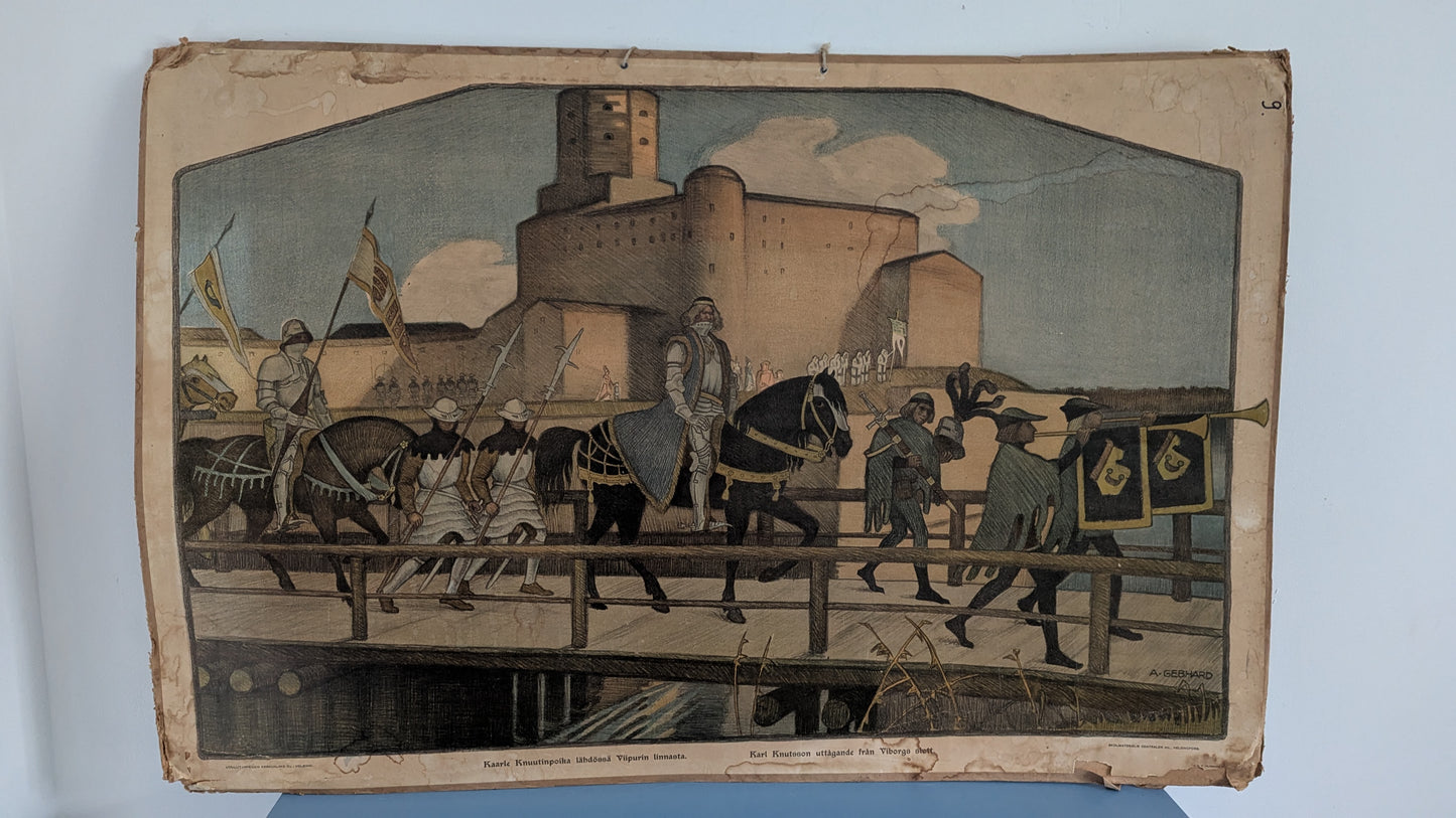 Opetustaulu - Kaarle Knuutinpoika Lähdössä Viipurin Linnasta (Albert Gebhard)