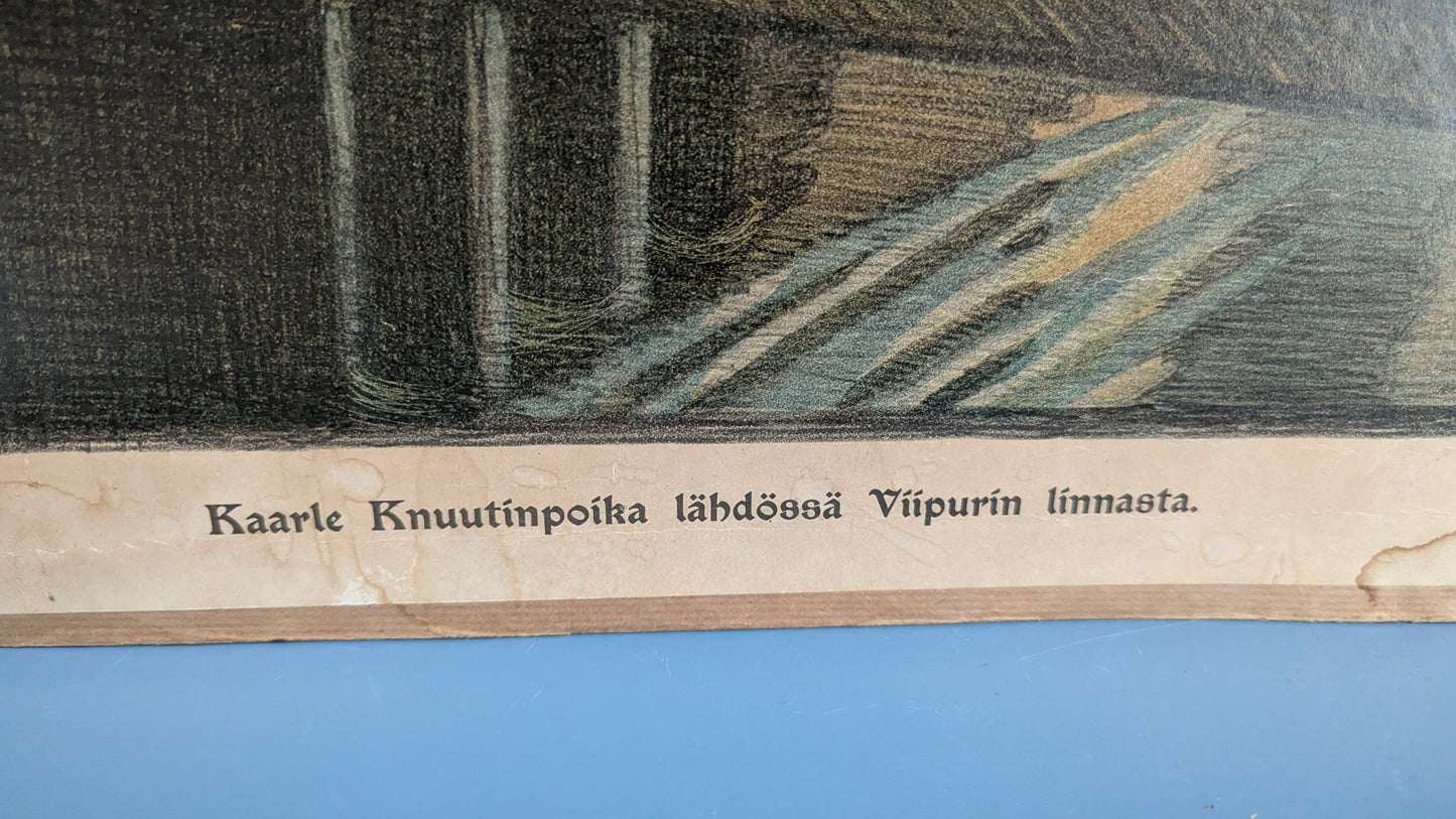 Opetustaulu - Kaarle Knuutinpoika Lähdössä Viipurin Linnasta (Albert Gebhard)