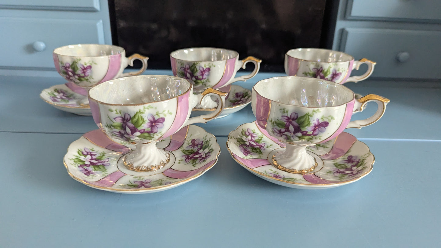 Japanilainen Kukkakoristeltu ja Hohtomaalattu Kahviastiasto Viidelle Hengelle