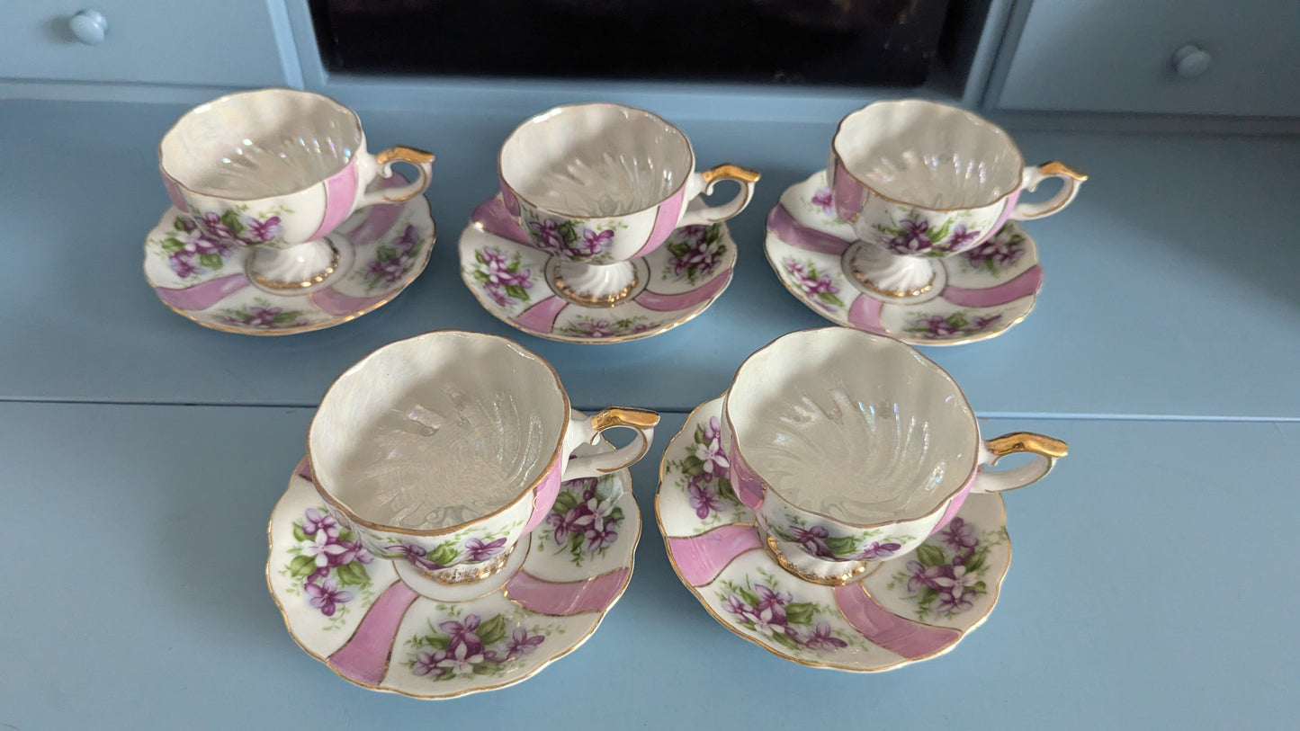 Japanilainen Kukkakoristeltu ja Hohtomaalattu Kahviastiasto Viidelle Hengelle