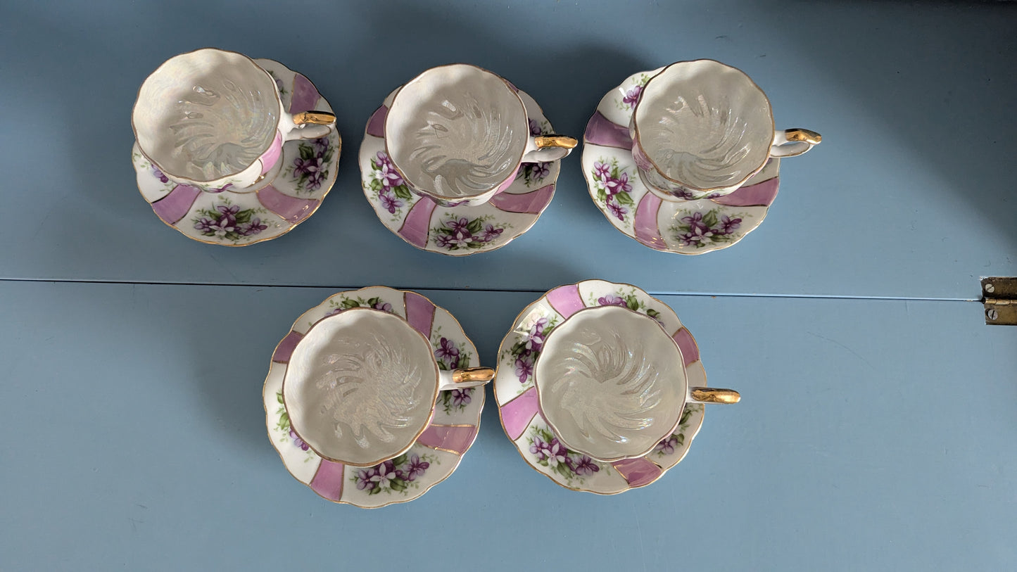 Japanilainen Kukkakoristeltu ja Hohtomaalattu Kahviastiasto Viidelle Hengelle