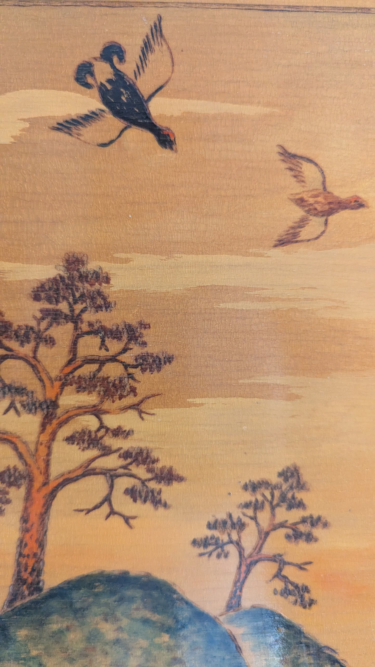 Sven Edwin Ritvall - Orrlek (Signeerattu, Puulle Tehty Pyrografia / Akvarelli)