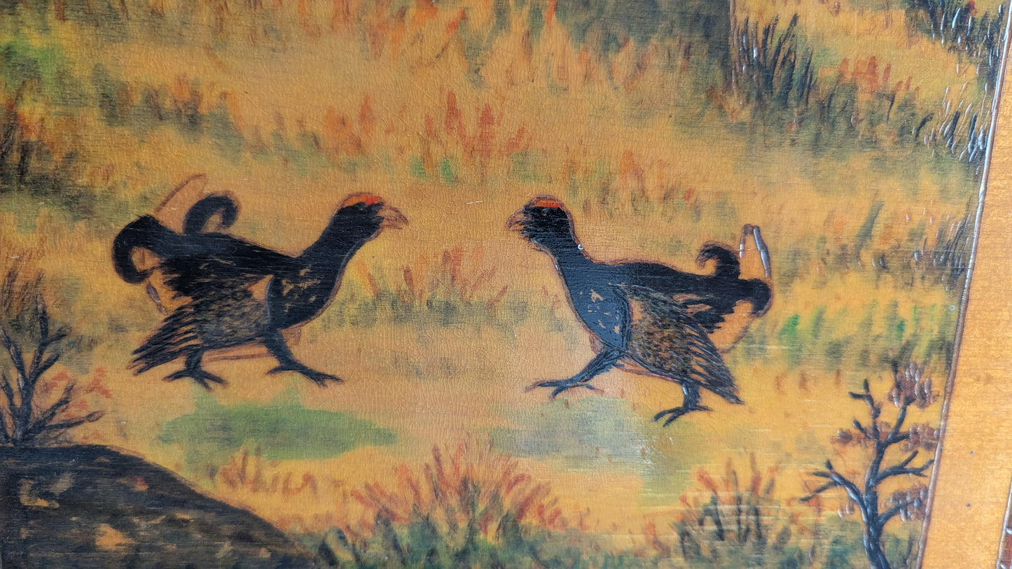 Sven Edwin Ritvall - Orrlek (Signeerattu, Puulle Tehty Pyrografia / Akvarelli)