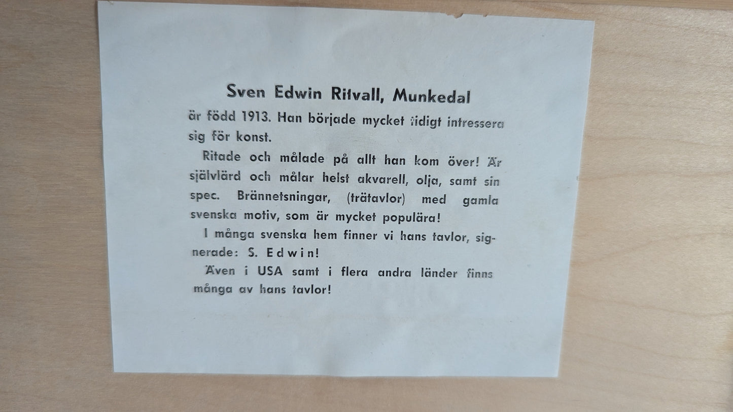 Sven Edwin Ritvall - Orrlek (Signeerattu, Puulle Tehty Pyrografia / Akvarelli)
