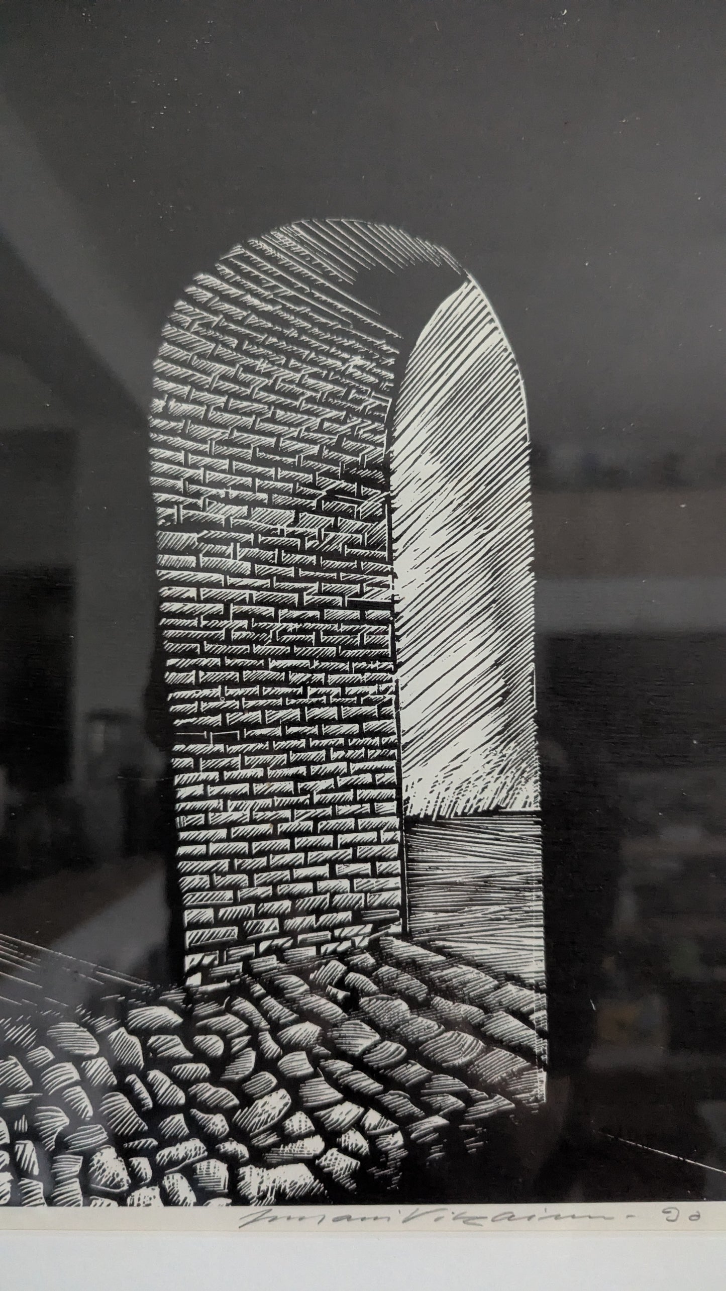 Juhani Vikainen - Signeerattu Puupiirros (1990)