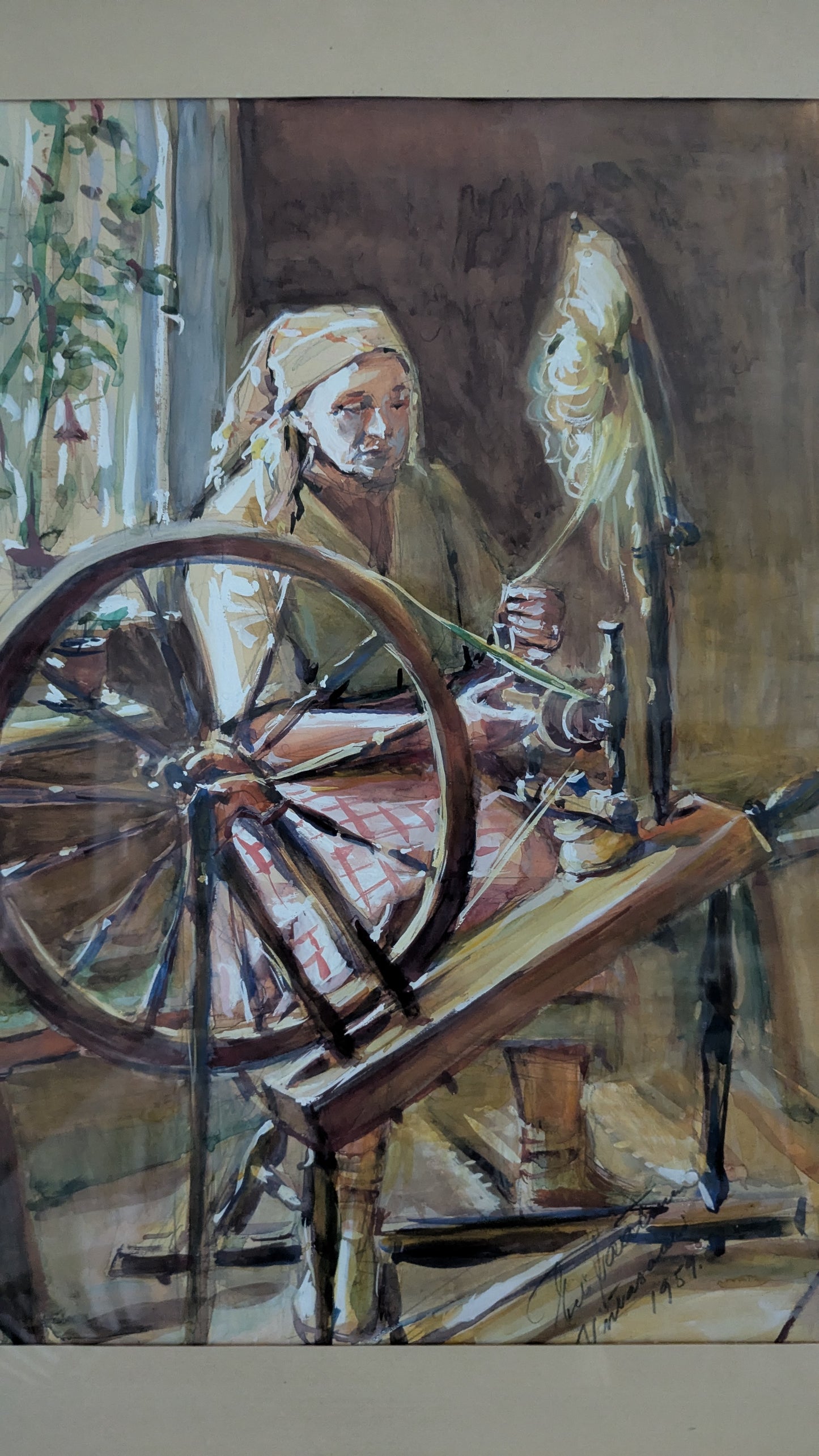 Eeli Jaatinen - Kehrääjä (Signeerattu Akvarellimaalaus, 1959)