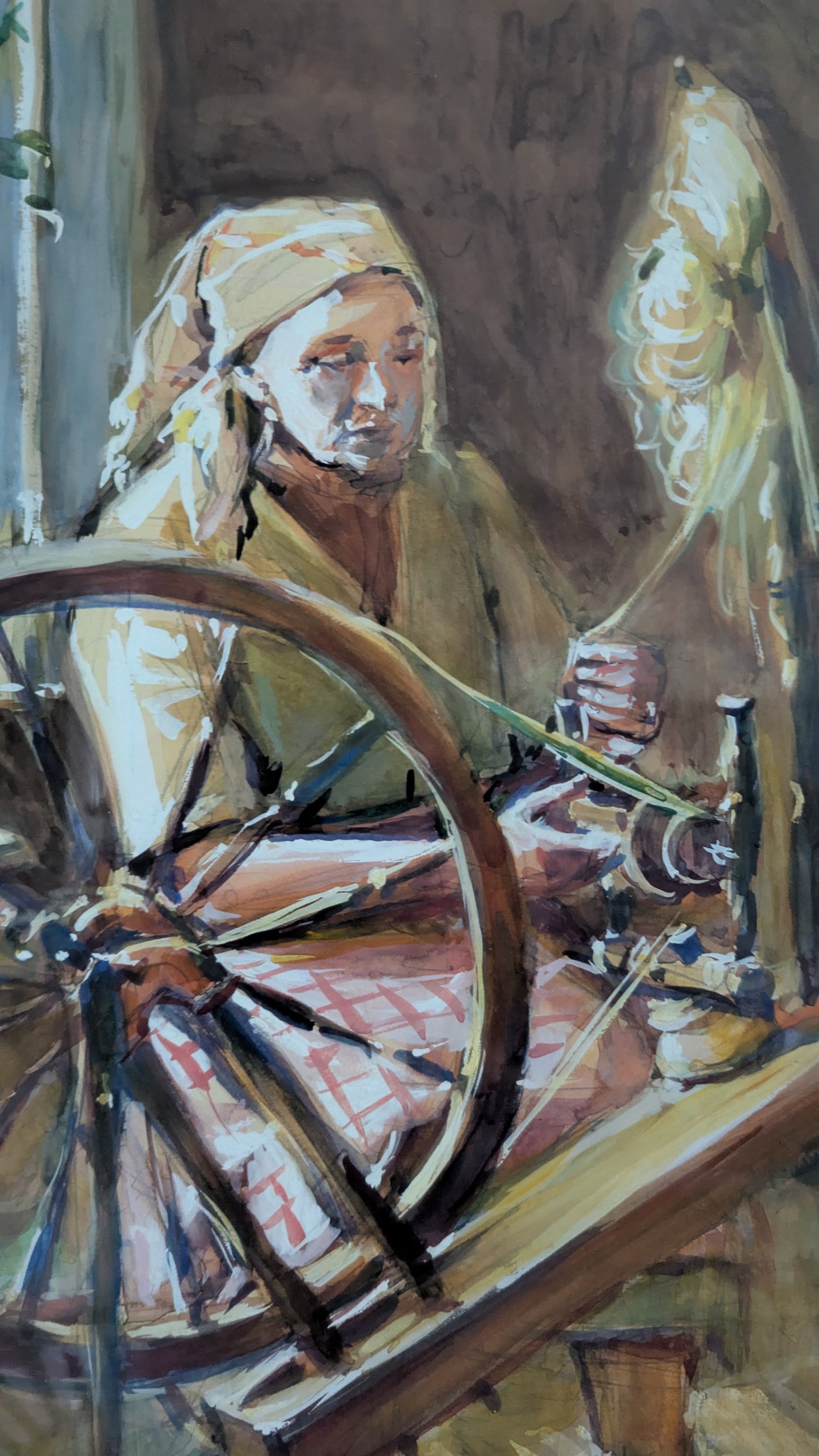 Eeli Jaatinen - Kehrääjä (Signeerattu Akvarellimaalaus, 1959)