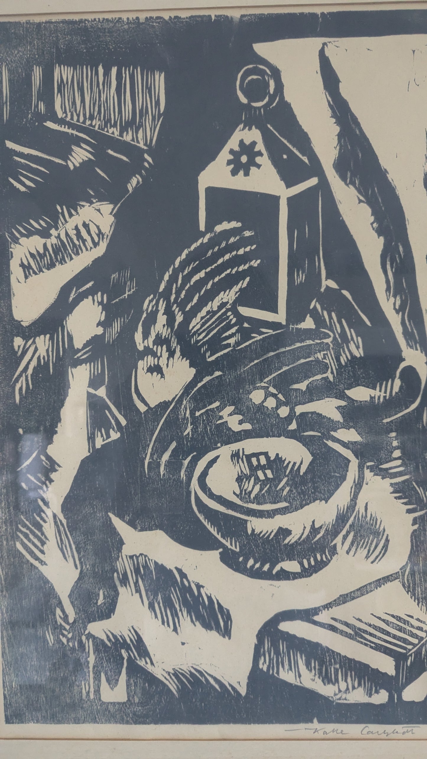 Kalle Carlstedt - Asetelma (Signeerattu Puupiirros 1918)