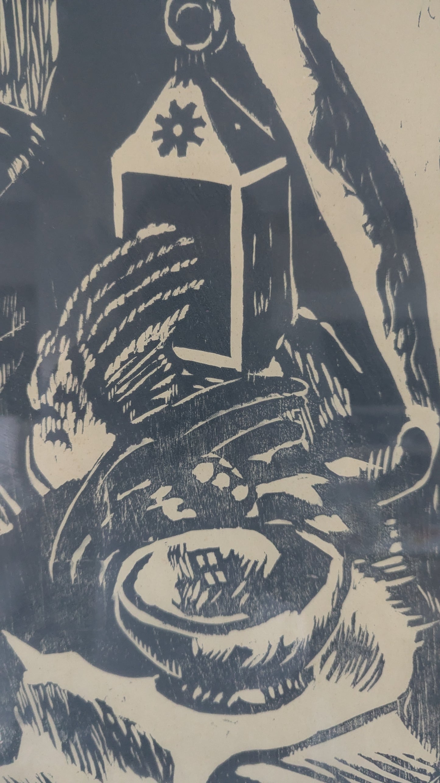 Kalle Carlstedt - Asetelma (Signeerattu Puupiirros 1918)