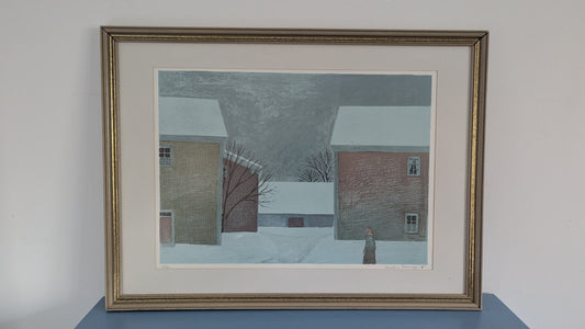 Veikko Vionoja - Talvinen Piha (Signeerattu Litografia 11/90, 1981)