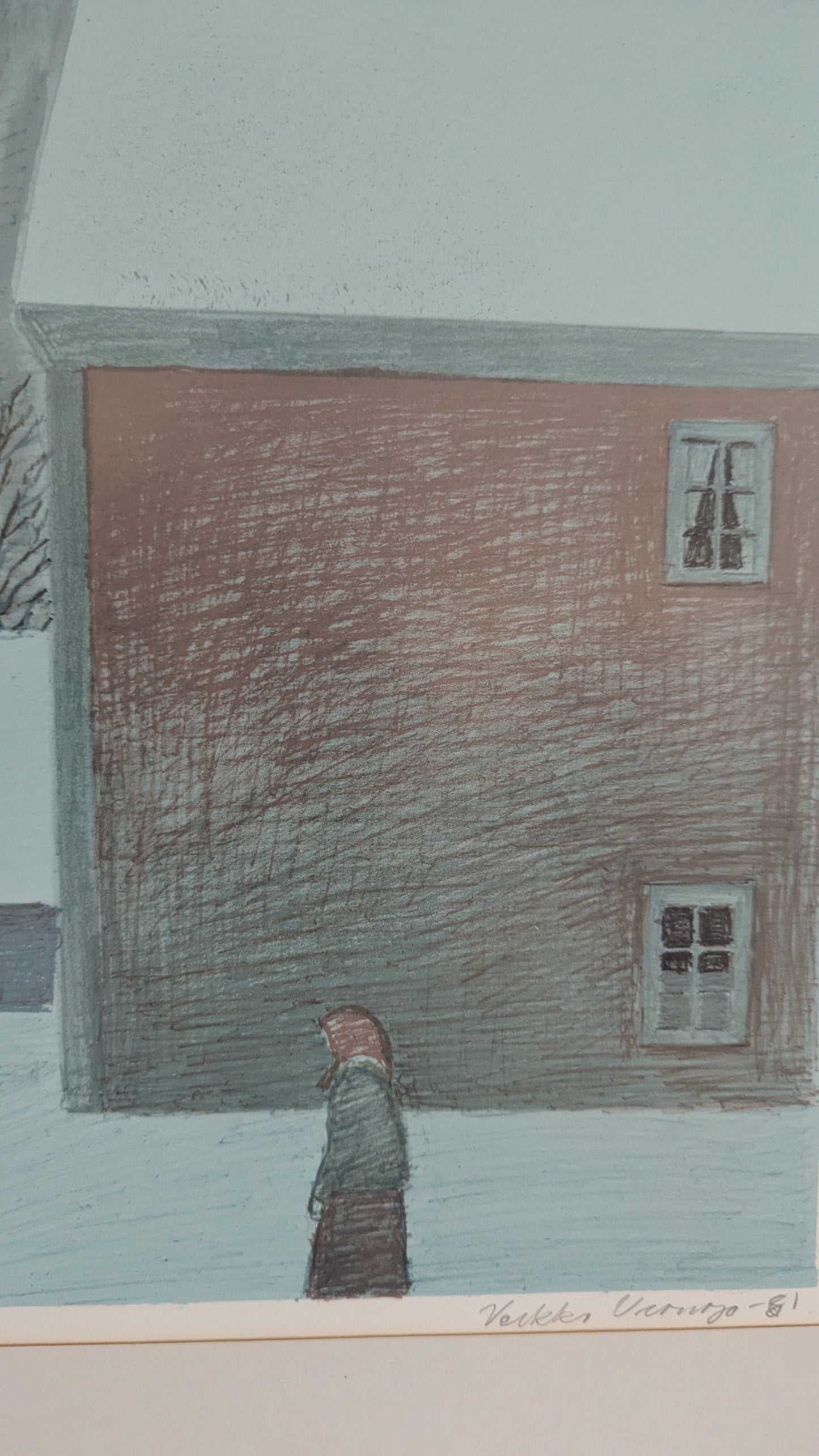 Veikko Vionoja - Talvinen Piha (Signeerattu Litografia 11/90, 1981)