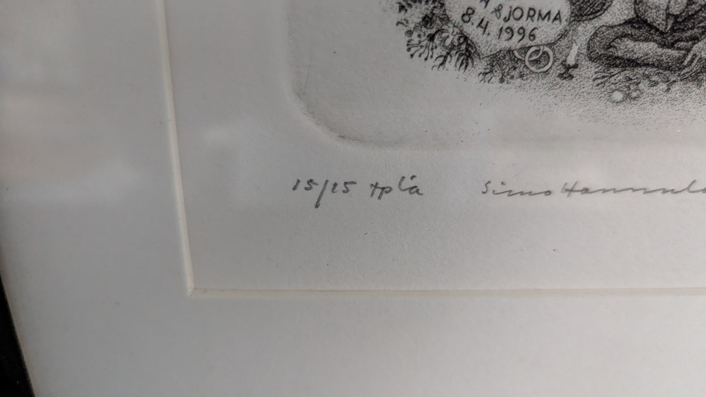 Simo Hannula - Jorma K. Miettinen Ex-Libris (Signeerattu Etsaus 1996, 15/15)