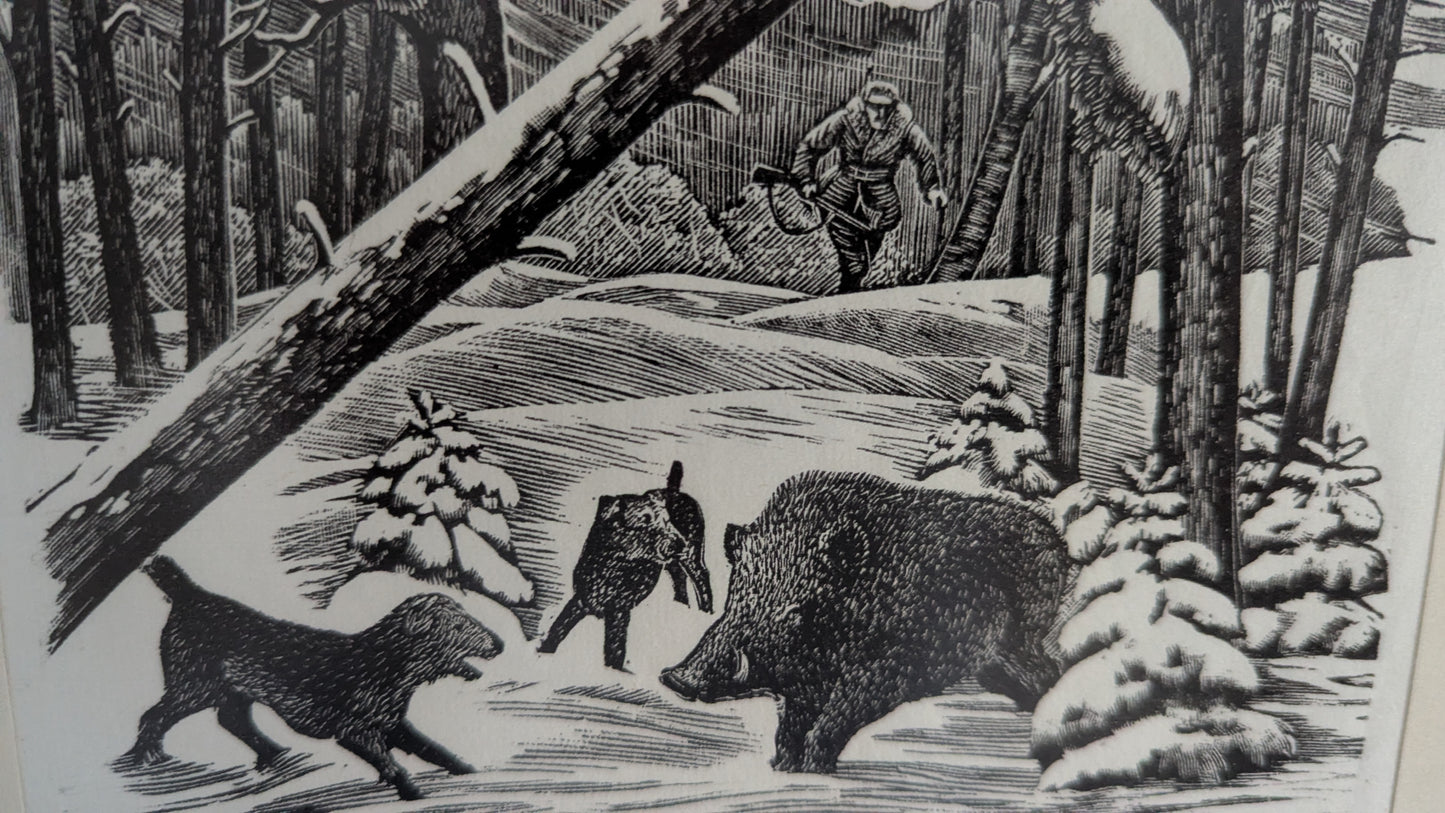 Eugeniusz Pichell - Signeerattu Villisian Metsästys Aiheinen Etsaus (1961)