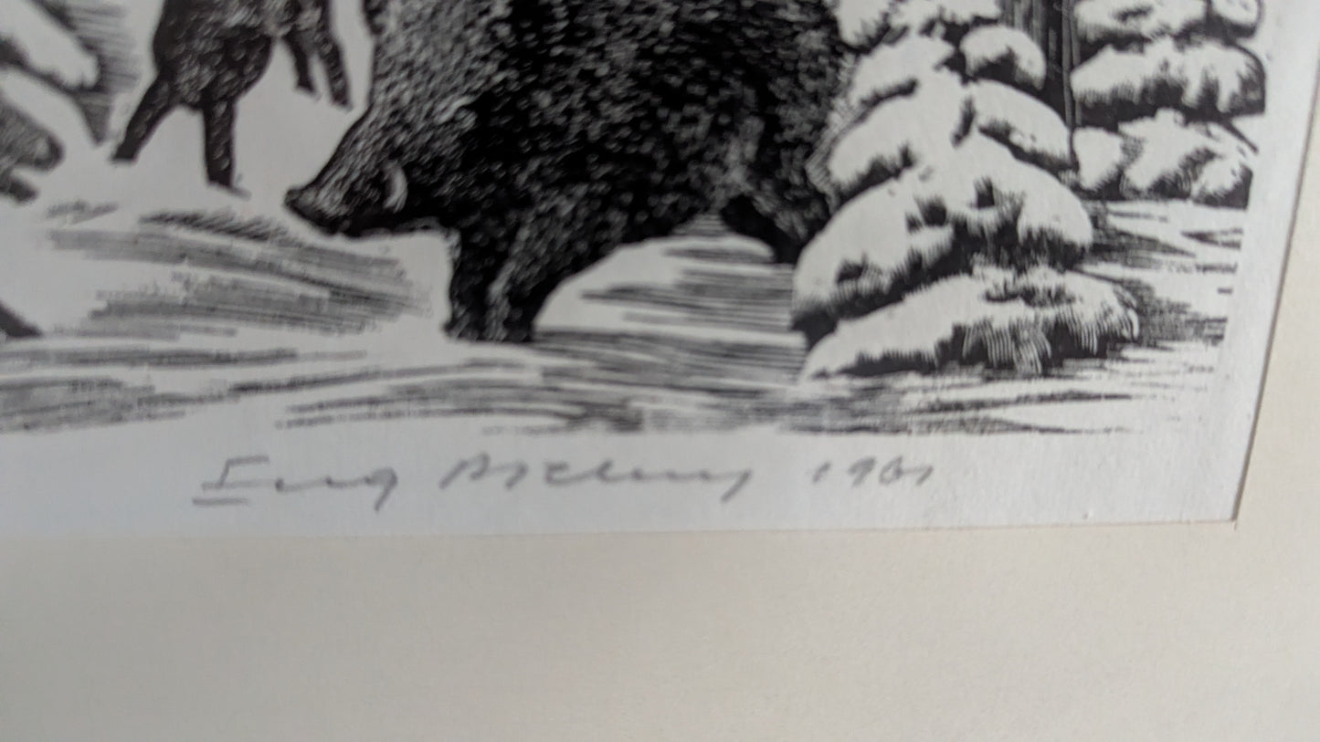 Eugeniusz Pichell - Signeerattu Villisian Metsästys Aiheinen Etsaus (1961)