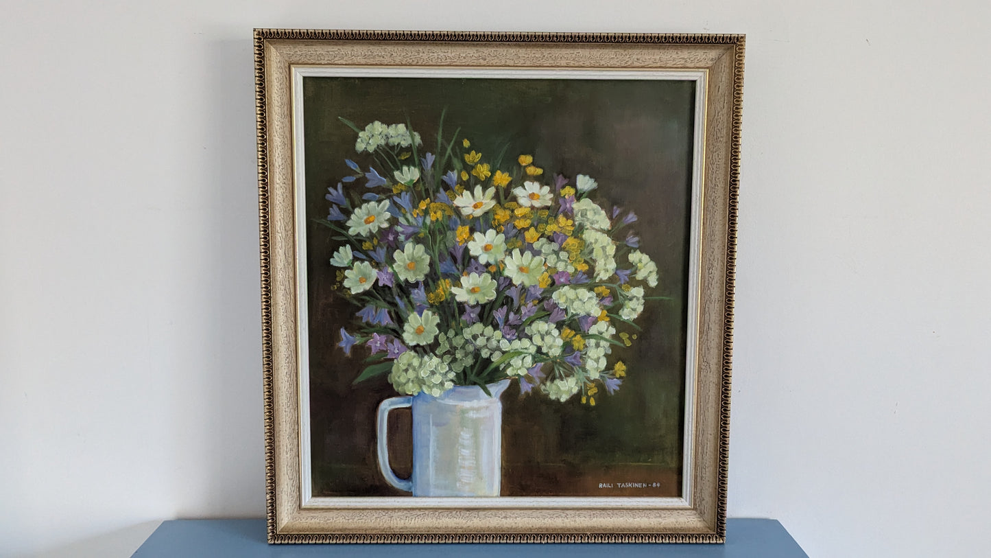 Raili Taskinen - Kukka-Asetelma (Signeerattu Öljyvärimaalaus 1984)